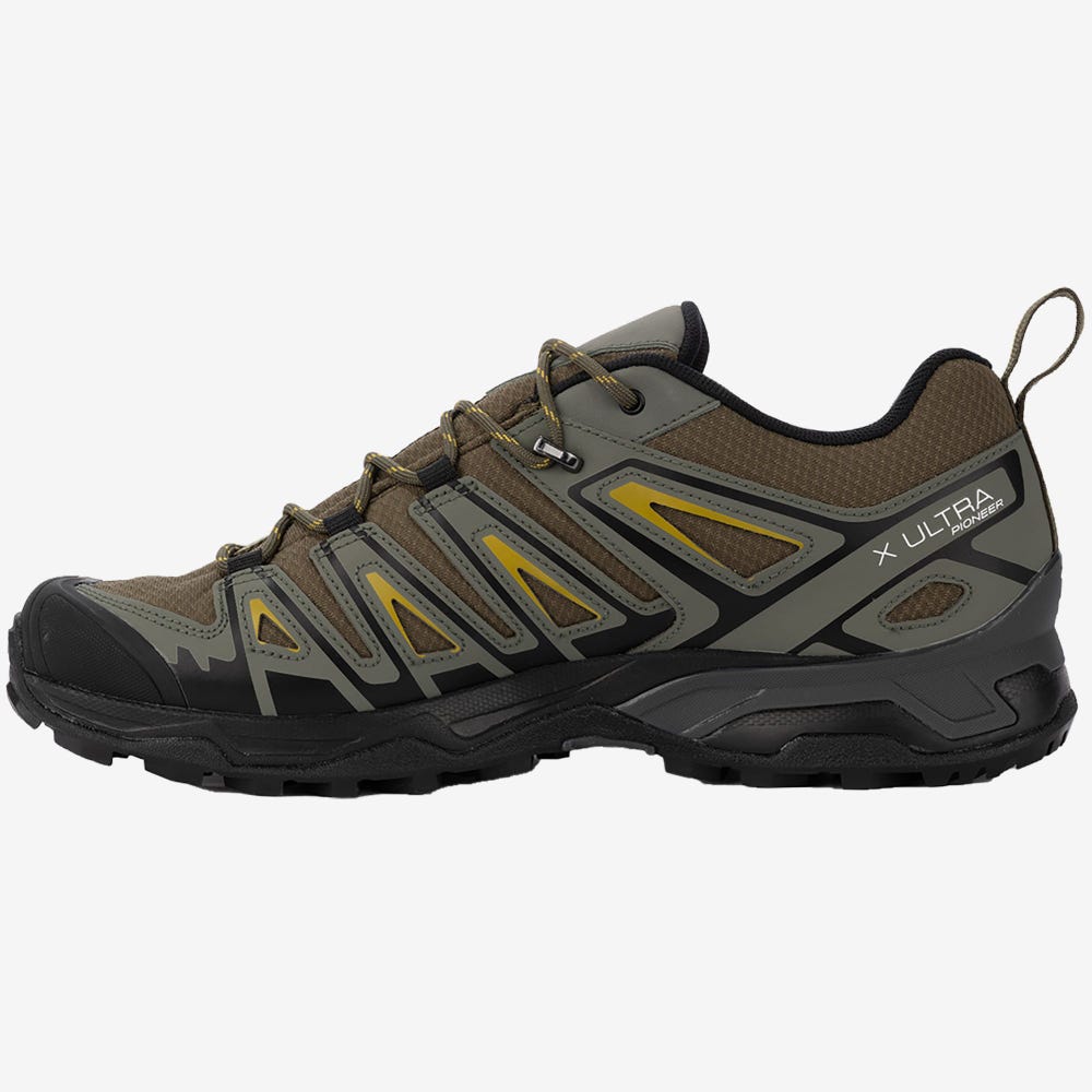 Men's Salomon X ULTRA PIONEER CLIMASALOMON™ WATERPROOF Hiking Shoes Olive/Grey | RZMD-59216