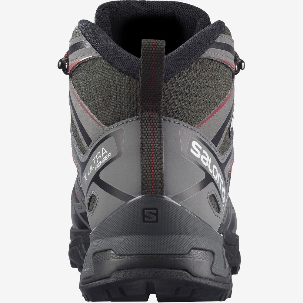 Men's Salomon X ULTRA PIONEER MID CLIMASALOMON™ WATERPROOF Hiking Boots Olive/Red | KINZ-93054
