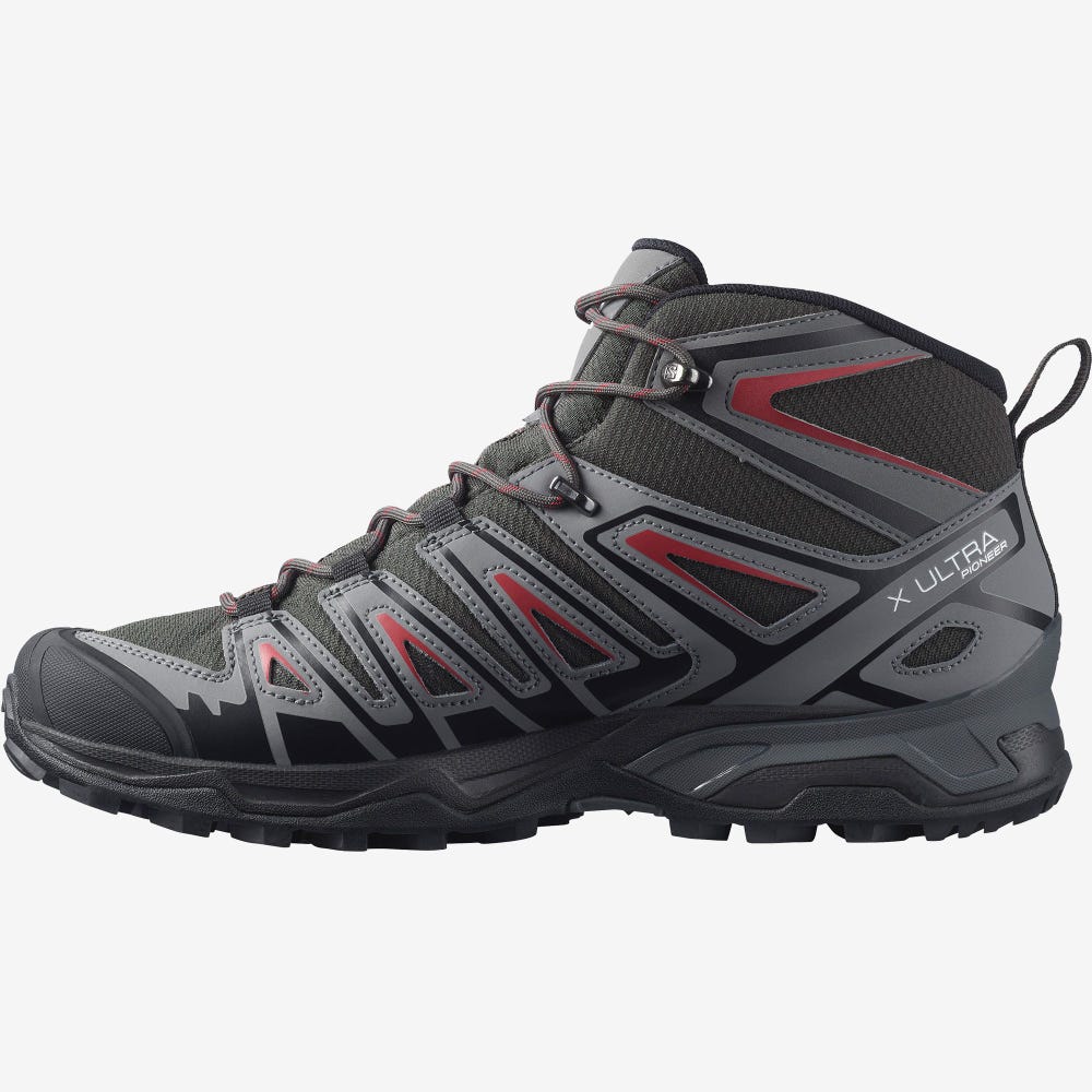 Men's Salomon X ULTRA PIONEER MID CLIMASALOMON™ WATERPROOF Hiking Boots Olive/Red | KINZ-93054