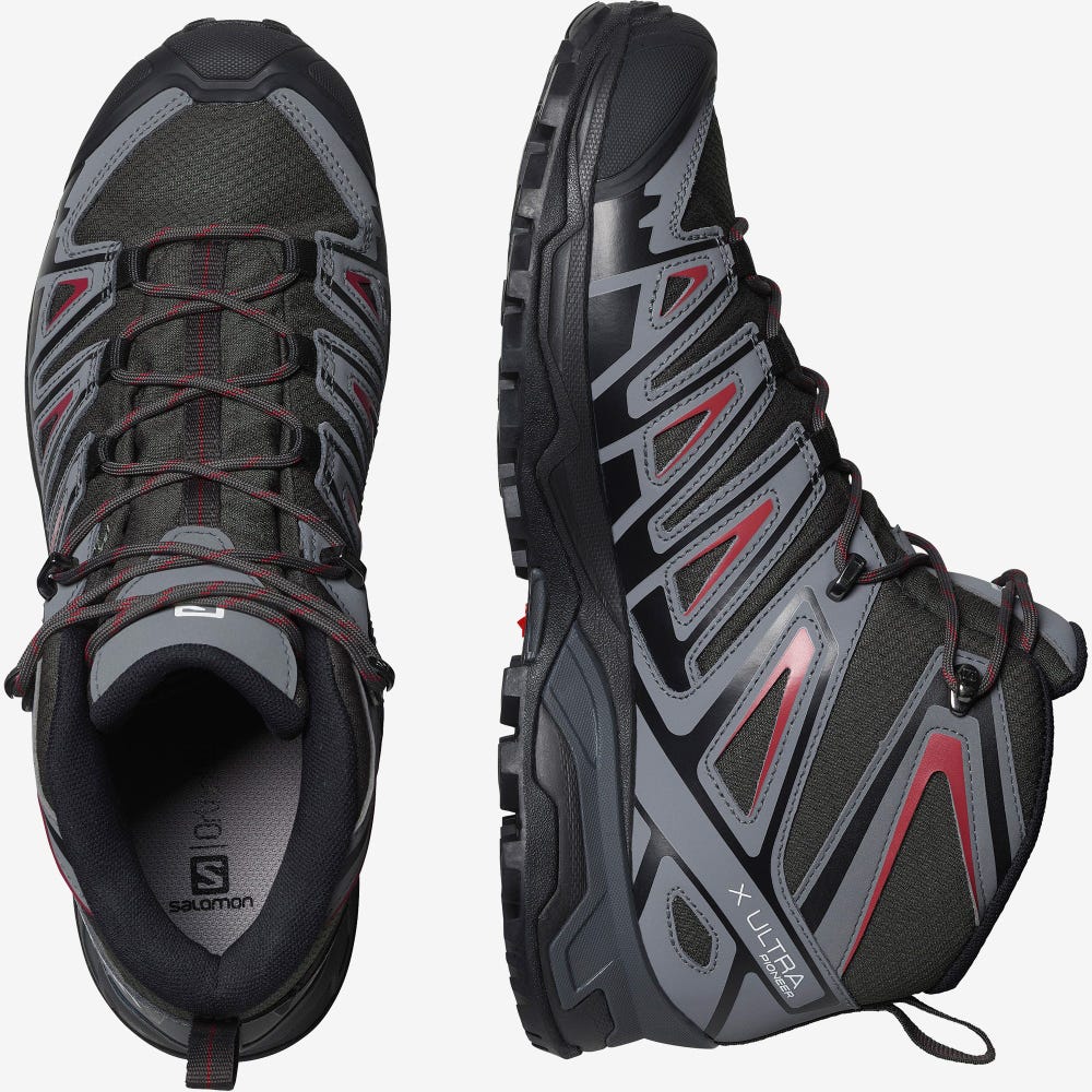 Men's Salomon X ULTRA PIONEER MID CLIMASALOMON™ WATERPROOF Hiking Boots Olive/Red | KINZ-93054