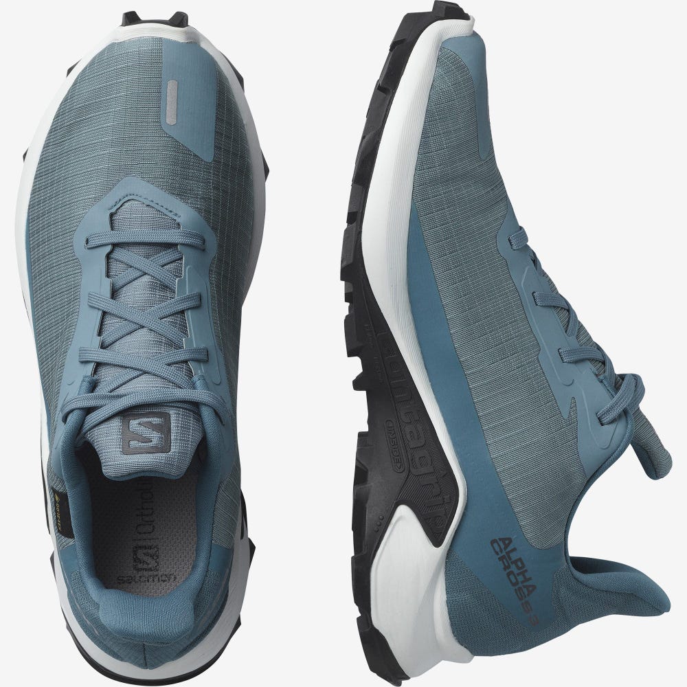 Women's Salomon ALPHACROSS 3 GORE-TEX Trail Running Shoes White/Blue | PQXD-02635