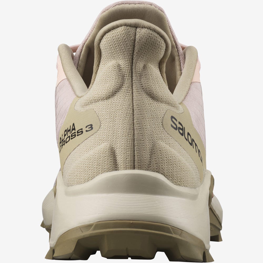 Women's Salomon ALPHACROSS 3 Trail Running Shoes Pink/Khaki | IBVQ-05468