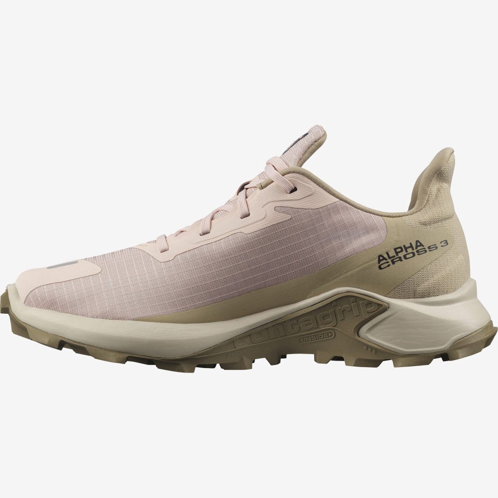 Women's Salomon ALPHACROSS 3 Trail Running Shoes Pink/Khaki | IBVQ-05468