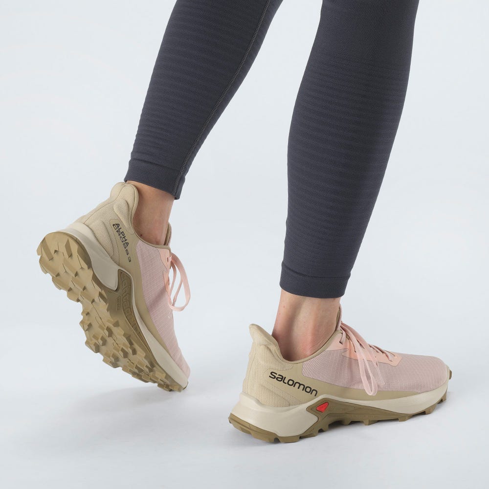 Women's Salomon ALPHACROSS 3 Trail Running Shoes Pink/Khaki | IBVQ-05468