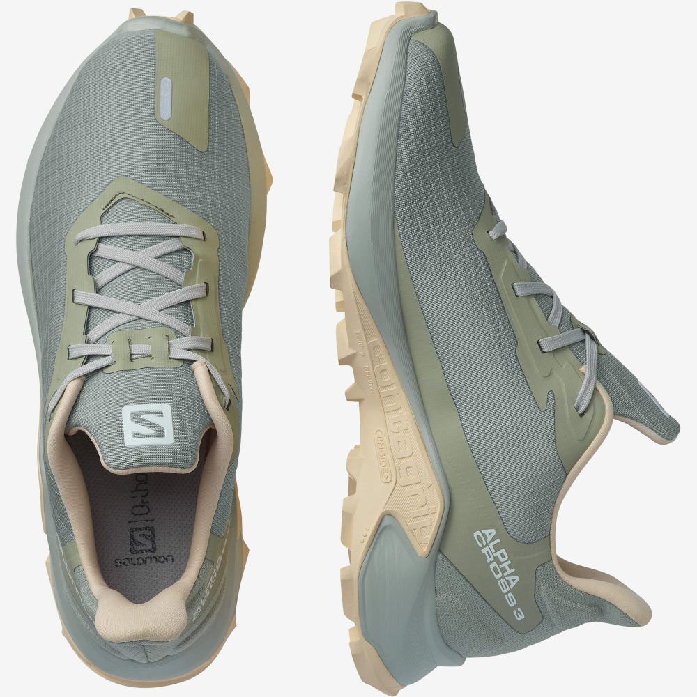 Women's Salomon ALPHACROSS 3 Trail Running Shoes Green/Orange | XNPU-04918