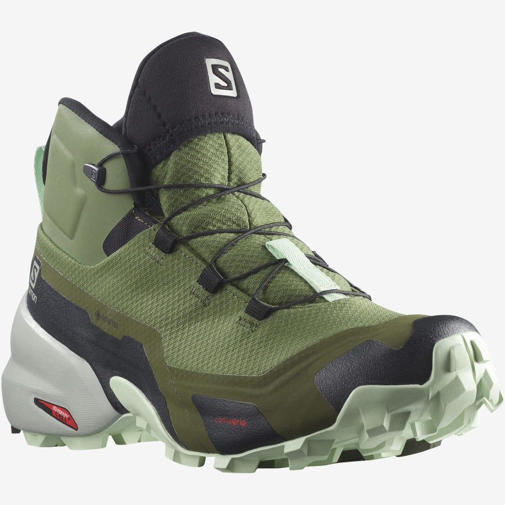 Women's Salomon CROSS HIKE MID GORE-TEX Hiking Boots Olive | LIER-81320