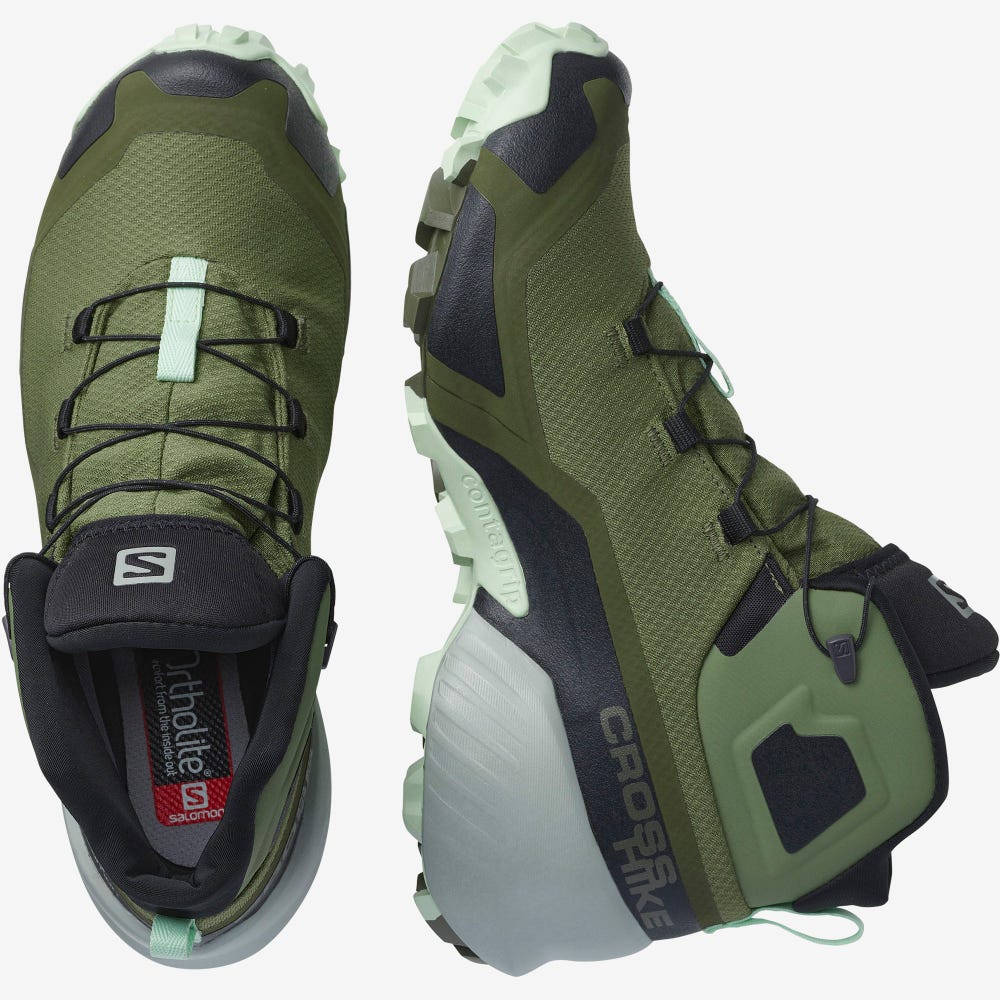Women's Salomon CROSS HIKE MID GORE-TEX Hiking Boots Olive | LIER-81320