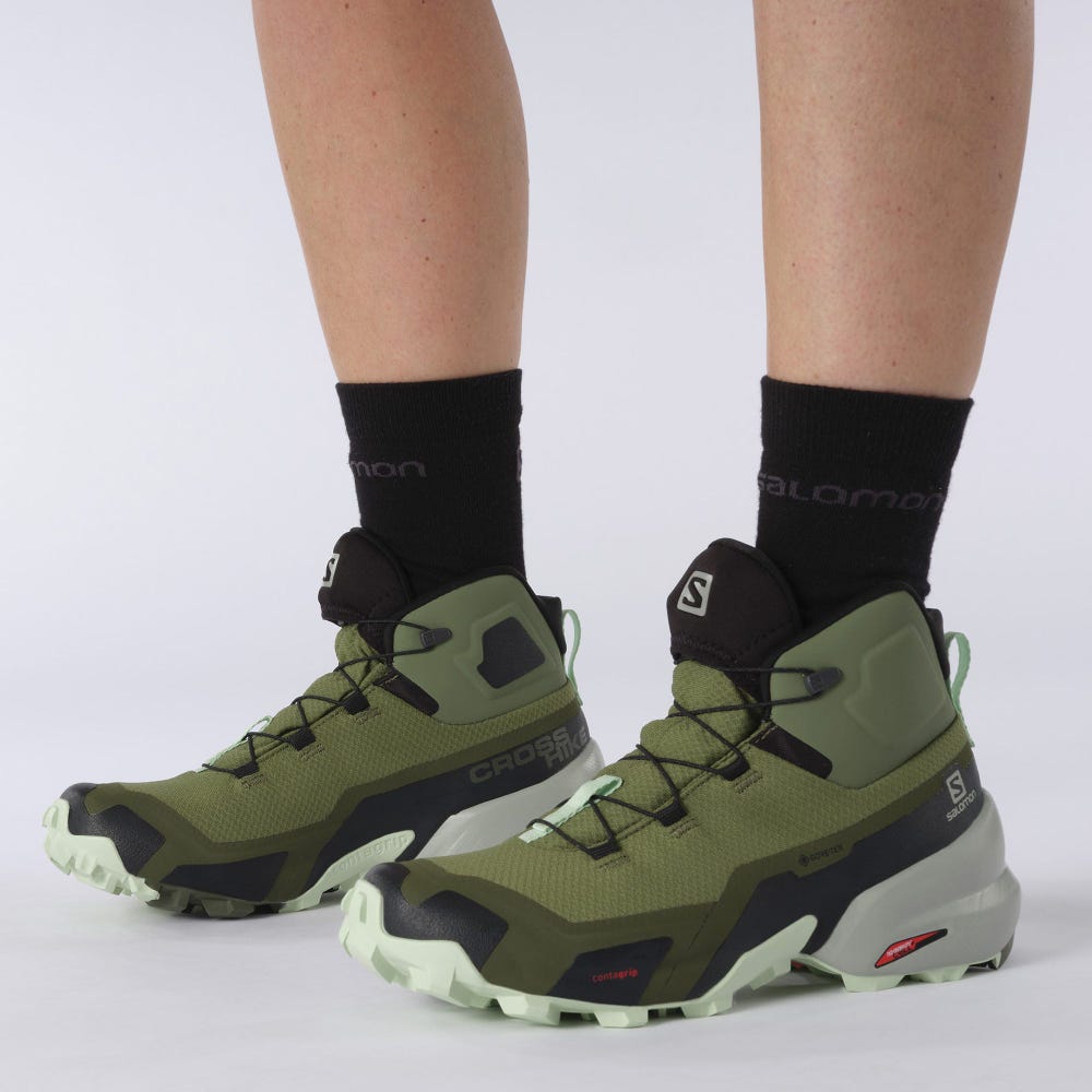 Women's Salomon CROSS HIKE MID GORE-TEX Hiking Boots Olive | LIER-81320
