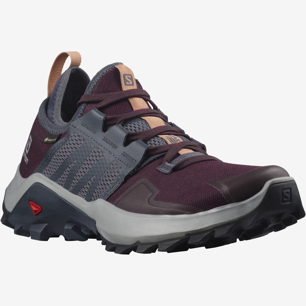 Women's Salomon MADCROSS GORE-TEX Trail Running Shoes Burgundy/Beige | SVGF-56027