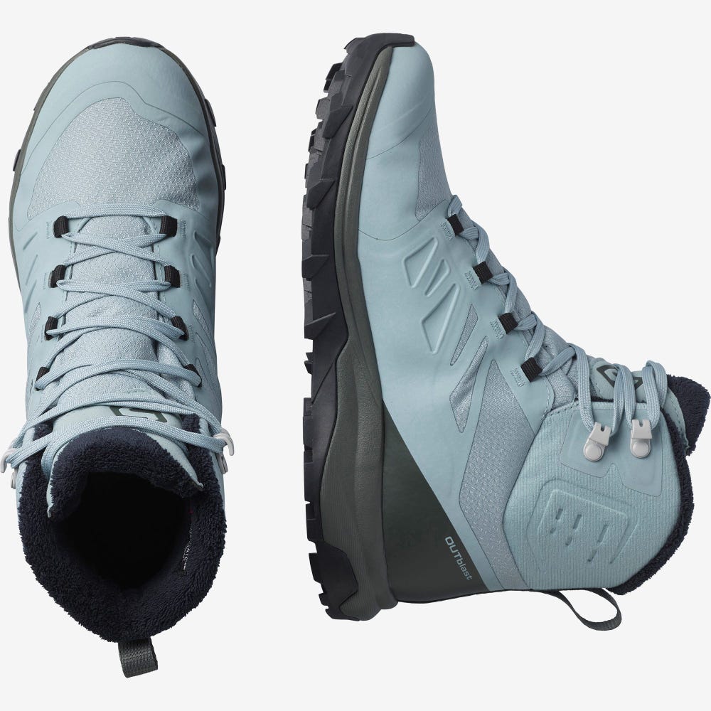Women's Salomon OUTBLAST THINSULATE™ CLIMASALOMON™ WATERPROOF Winter Boots Green/Black | DKEF-10875
