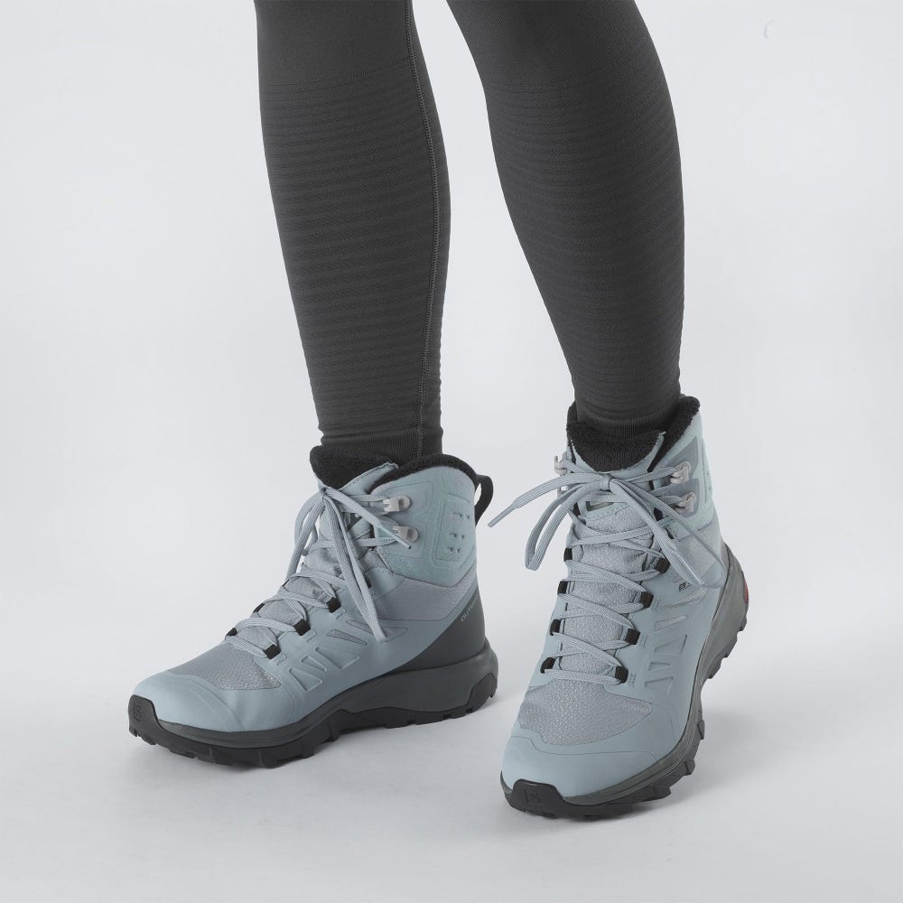 Women's Salomon OUTBLAST THINSULATE™ CLIMASALOMON™ WATERPROOF Winter Boots Green/Black | DKEF-10875