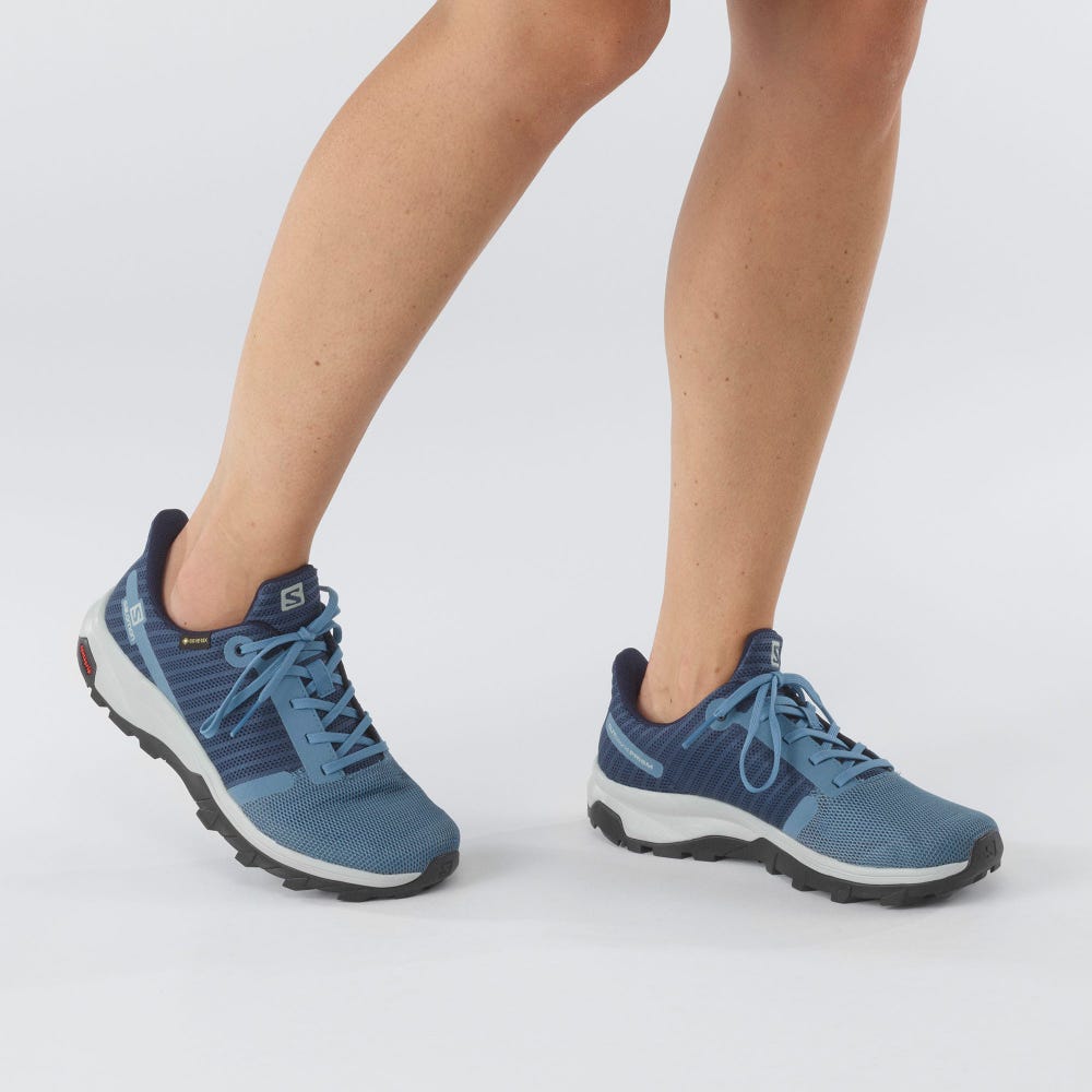 Women's Salomon OUTBOUND PRISM GORE-TEX Hiking Shoes Blue/Dark Blue | VZGN-68014