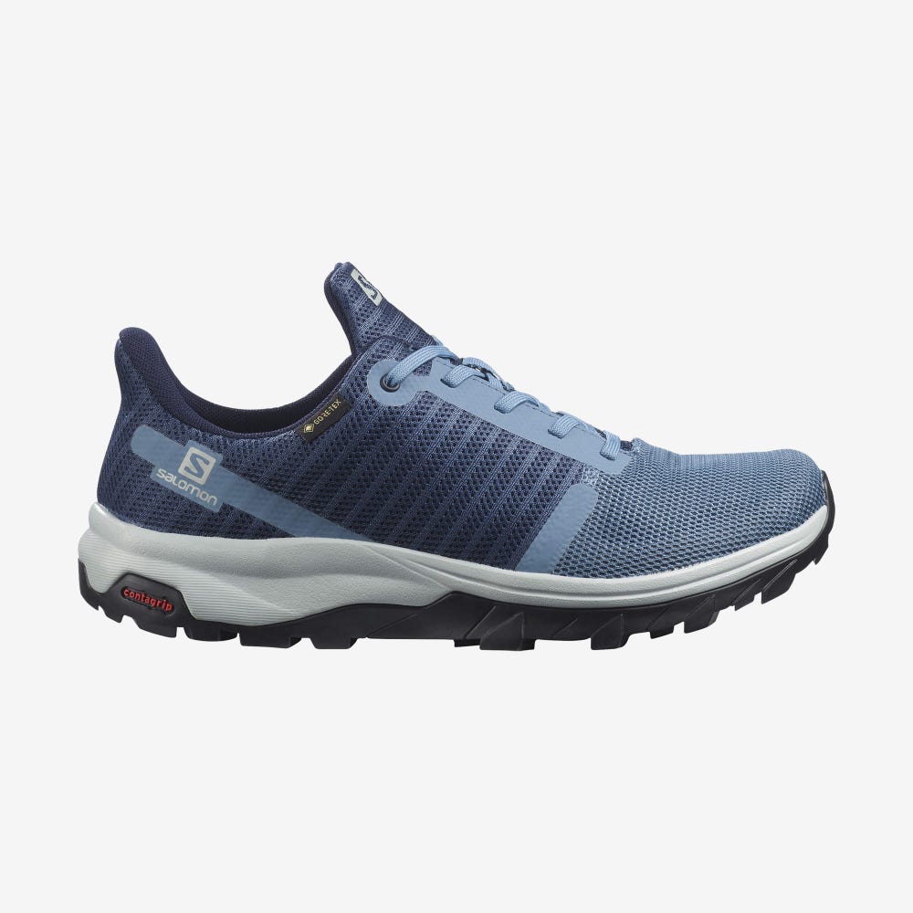 Women\'s Salomon OUTBOUND PRISM GORE-TEX Hiking Shoes Blue/Dark Blue | VZGN-68014