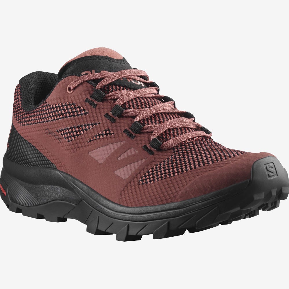Women's Salomon OUTLINE GORE-TEX Hiking Shoes Black/Dark Red | HSFA-06519