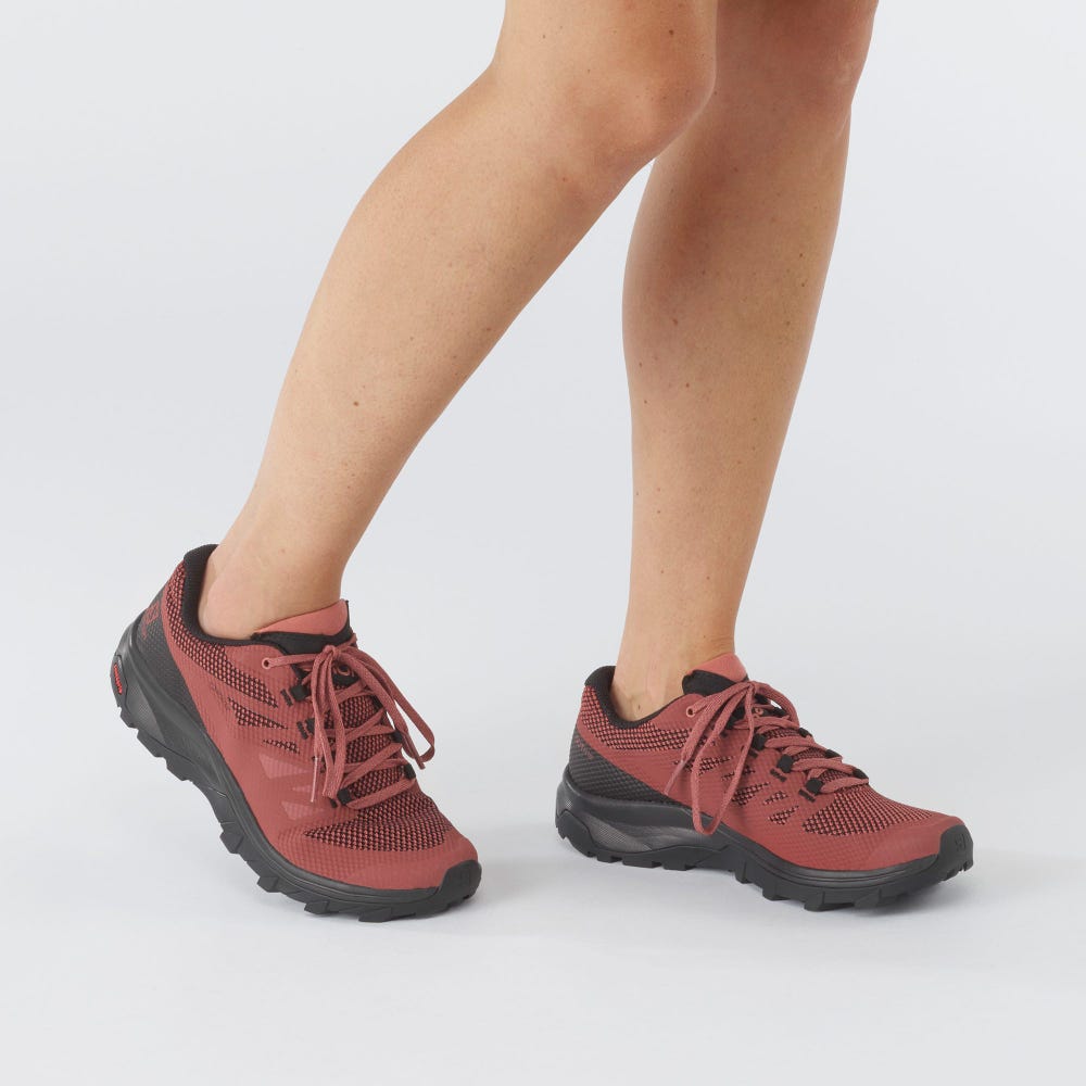 Women's Salomon OUTLINE GORE-TEX Hiking Shoes Black/Dark Red | HSFA-06519