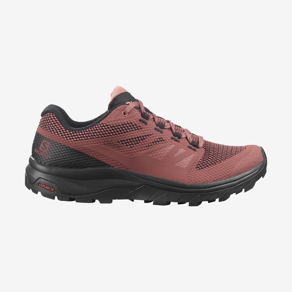 Women\'s Salomon OUTLINE GORE-TEX Hiking Shoes Black/Dark Red | HSFA-06519
