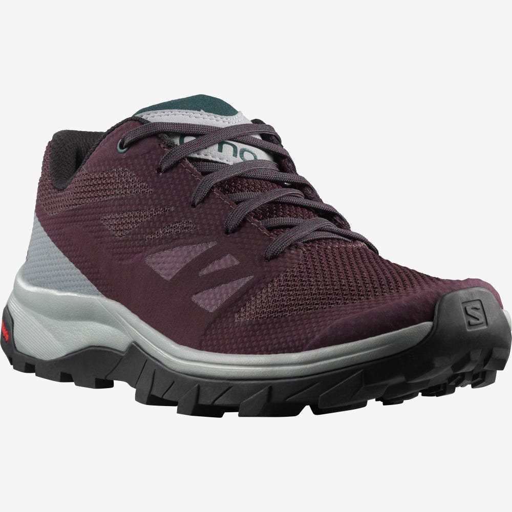 Women's Salomon OUTLINE Hiking Shoes Burgundy/Green | HTEL-20786