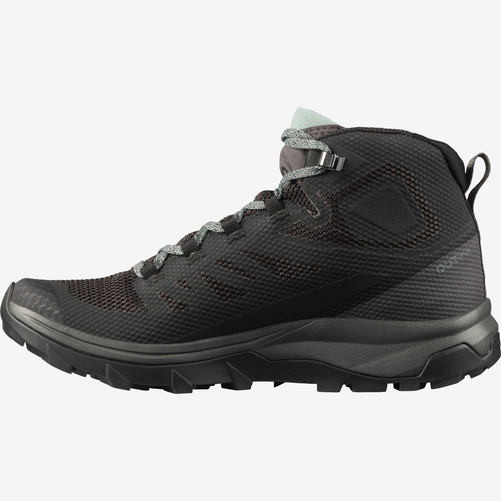Women's Salomon OUTLINE MID GORE-TEX Hiking Boots Black/Green | DPXO-65912