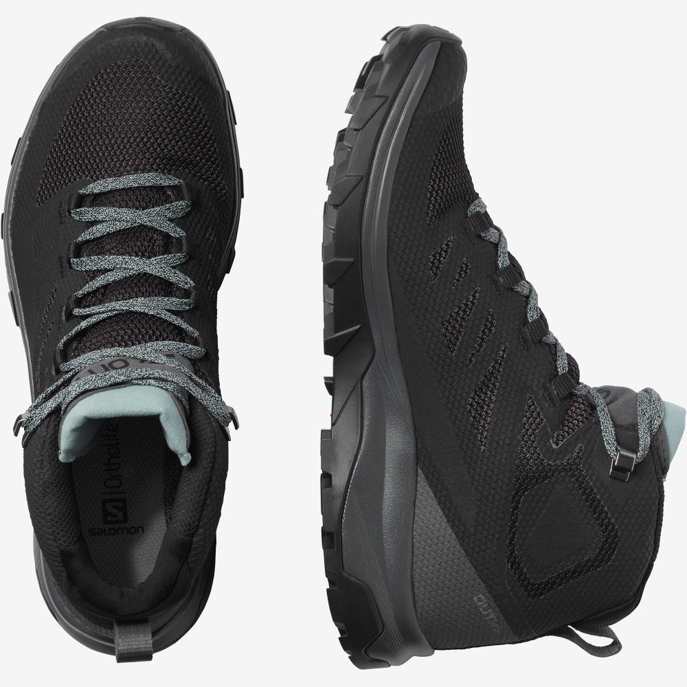 Women's Salomon OUTLINE MID GORE-TEX Hiking Boots Black/Green | DPXO-65912