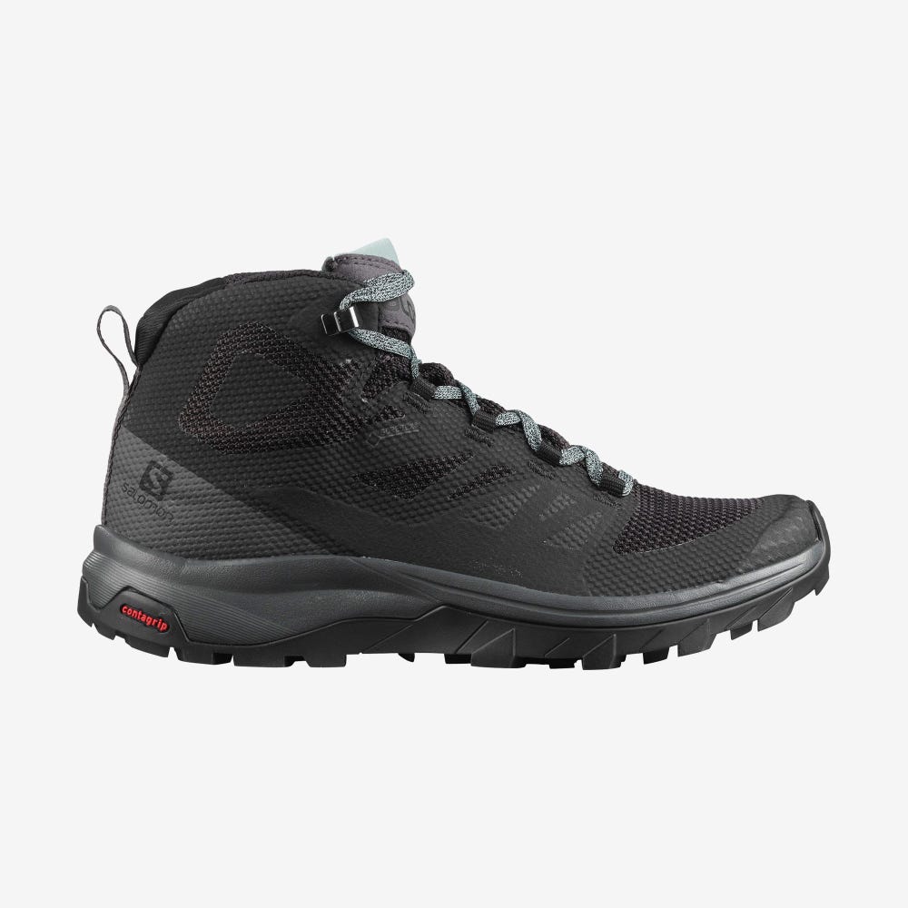Women\'s Salomon OUTLINE MID GORE-TEX Hiking Boots Black/Green | DPXO-65912