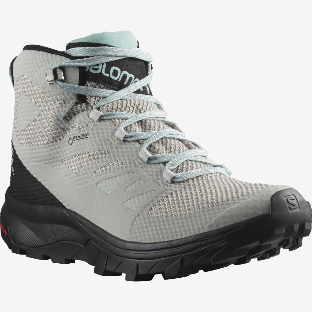 Women's Salomon OUTLINE MID GORE-TEX Hiking Boots Beige/Black/Turquoise | ICKS-69023
