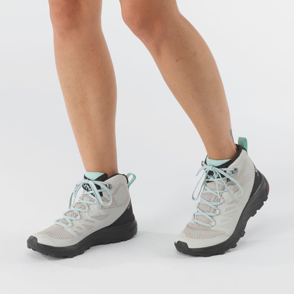 Women's Salomon OUTLINE MID GORE-TEX Hiking Boots Beige/Black/Turquoise | ICKS-69023