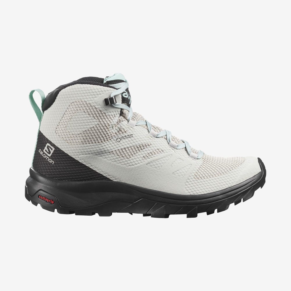 Women\'s Salomon OUTLINE MID GORE-TEX Hiking Boots Beige/Black/Turquoise | ICKS-69023