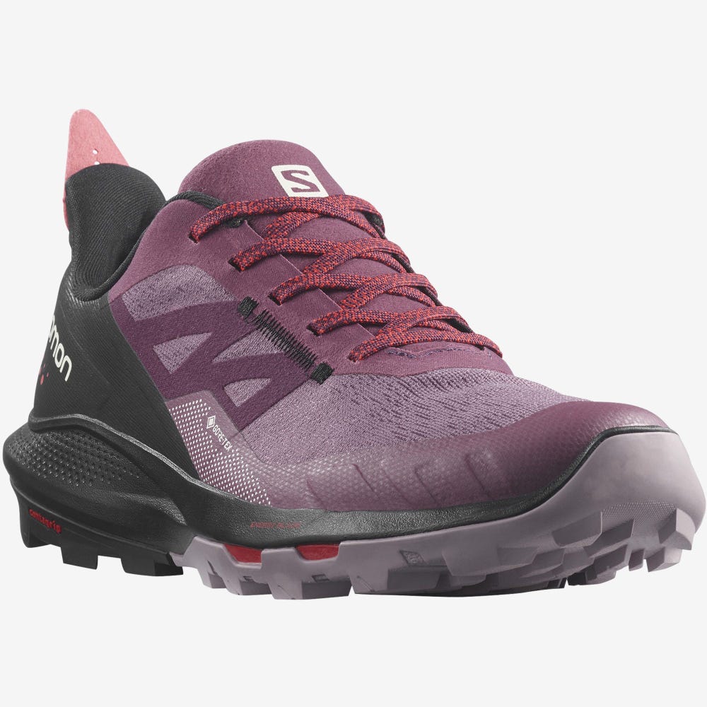Women's Salomon OUTPULSE GORE-TEX Hiking Shoes Purple/Black/Red | KMCF-12957