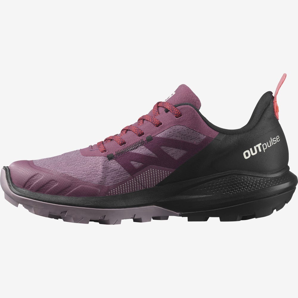 Women's Salomon OUTPULSE GORE-TEX Hiking Shoes Purple/Black/Red | KMCF-12957