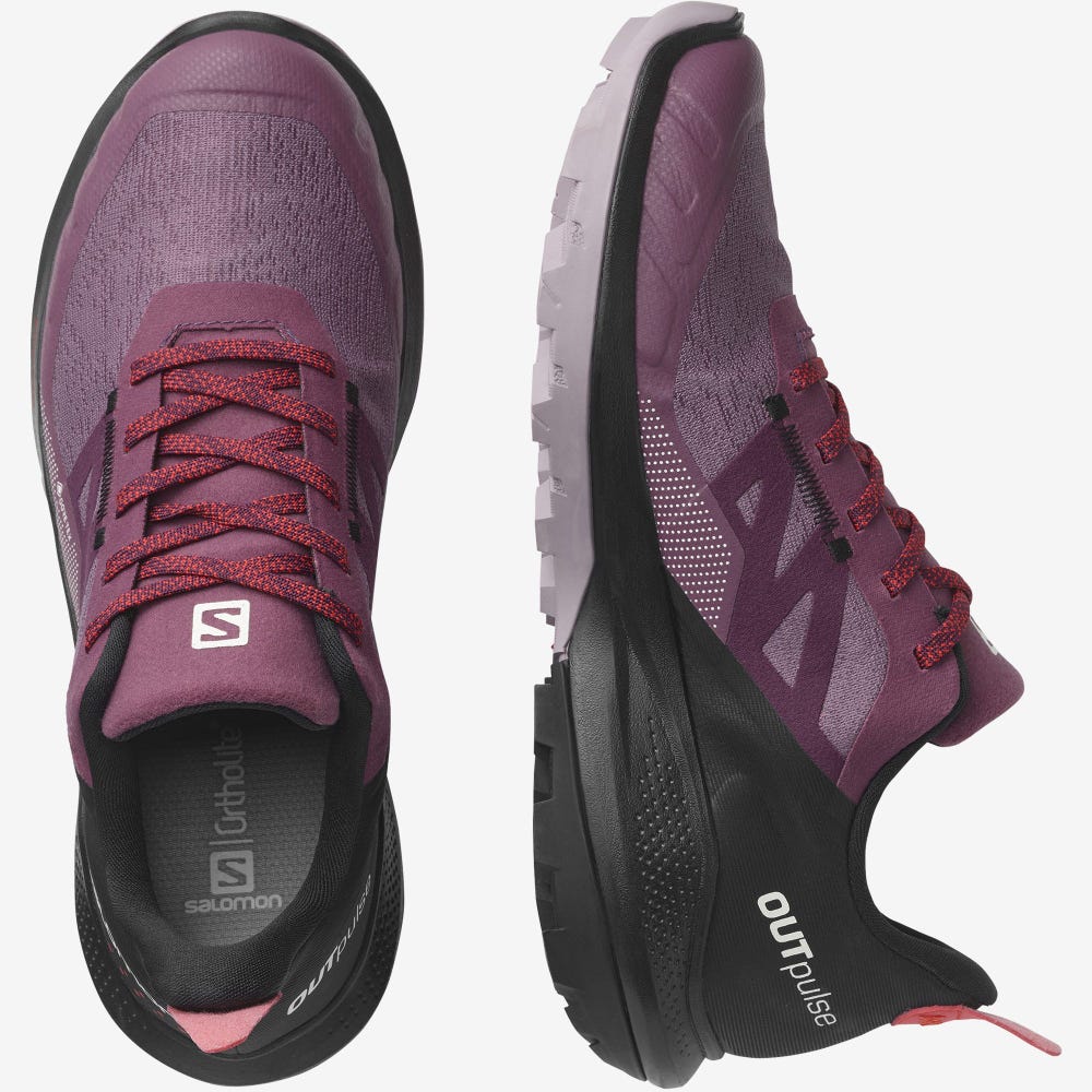 Women's Salomon OUTPULSE GORE-TEX Hiking Shoes Purple/Black/Red | KMCF-12957