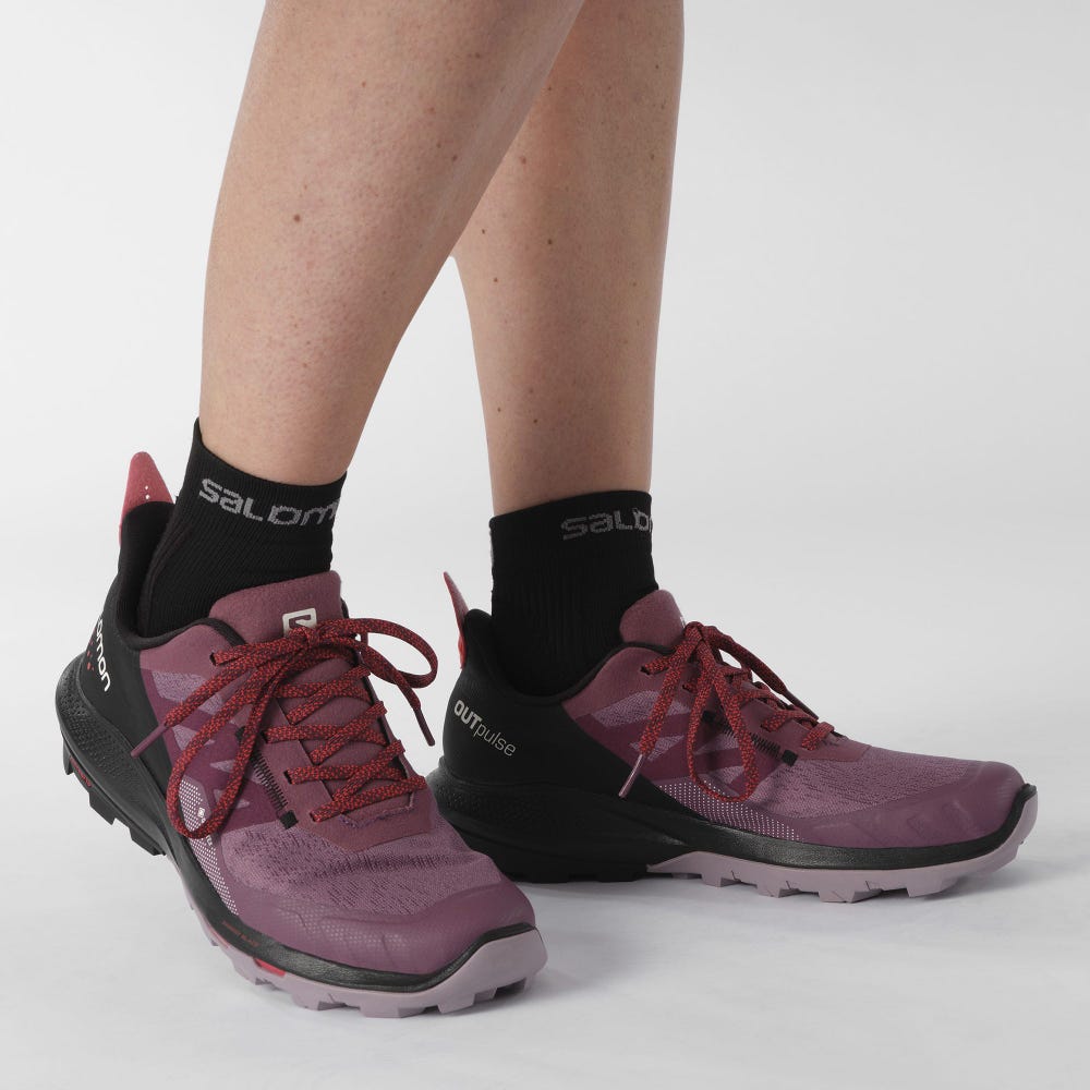 Women's Salomon OUTPULSE GORE-TEX Hiking Shoes Purple/Black/Red | KMCF-12957