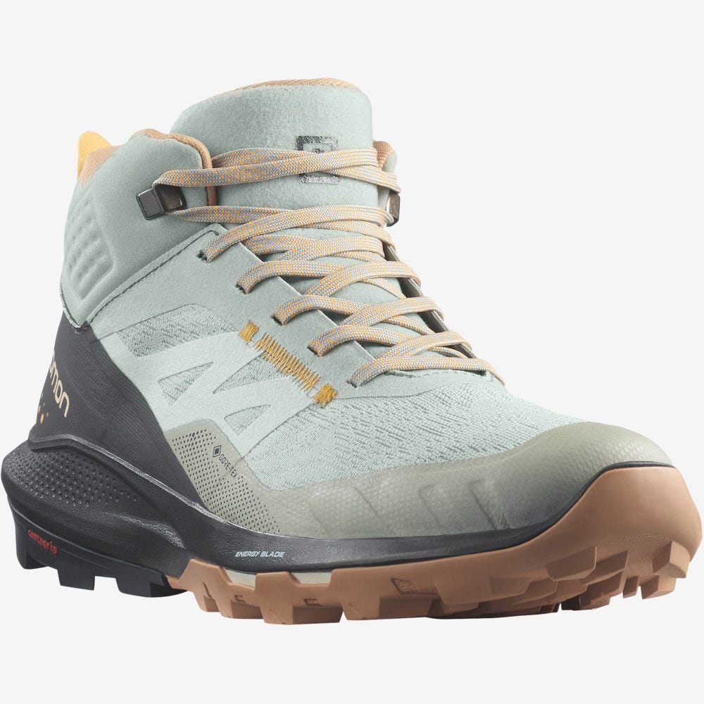 Women's Salomon OUTPULSE MID GORE-TEX Hiking Boots Green/Orange | TPXQ-54703