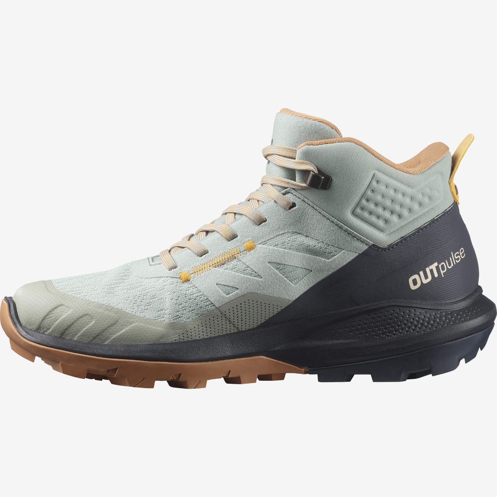 Women's Salomon OUTPULSE MID GORE-TEX Hiking Boots Green/Orange | TPXQ-54703