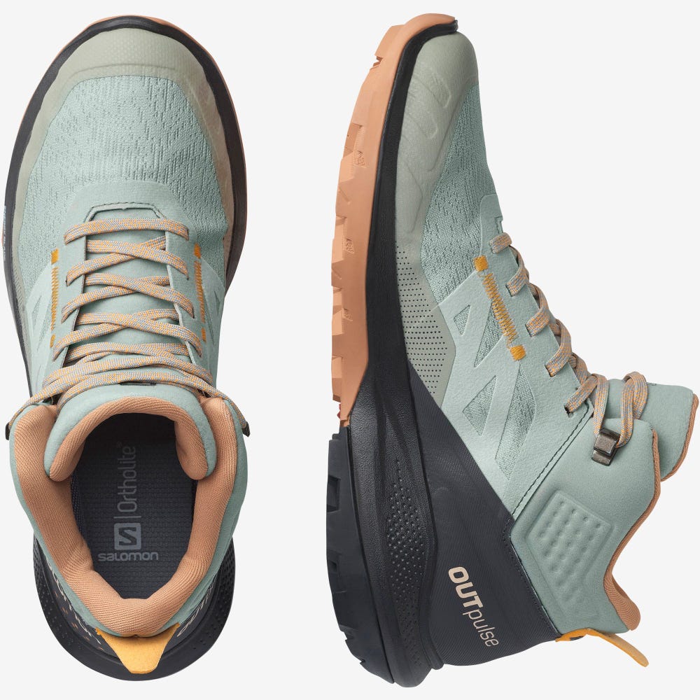 Women's Salomon OUTPULSE MID GORE-TEX Hiking Boots Green/Orange | TPXQ-54703