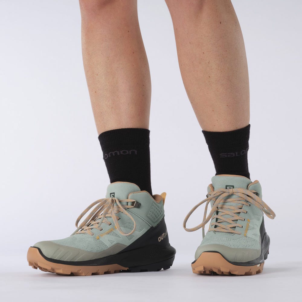 Women's Salomon OUTPULSE MID GORE-TEX Hiking Boots Green/Orange | TPXQ-54703
