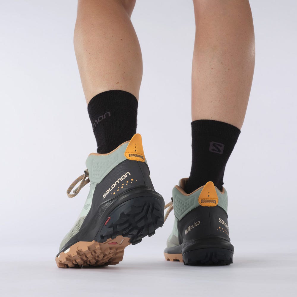 Women's Salomon OUTPULSE MID GORE-TEX Hiking Boots Green/Orange | TPXQ-54703
