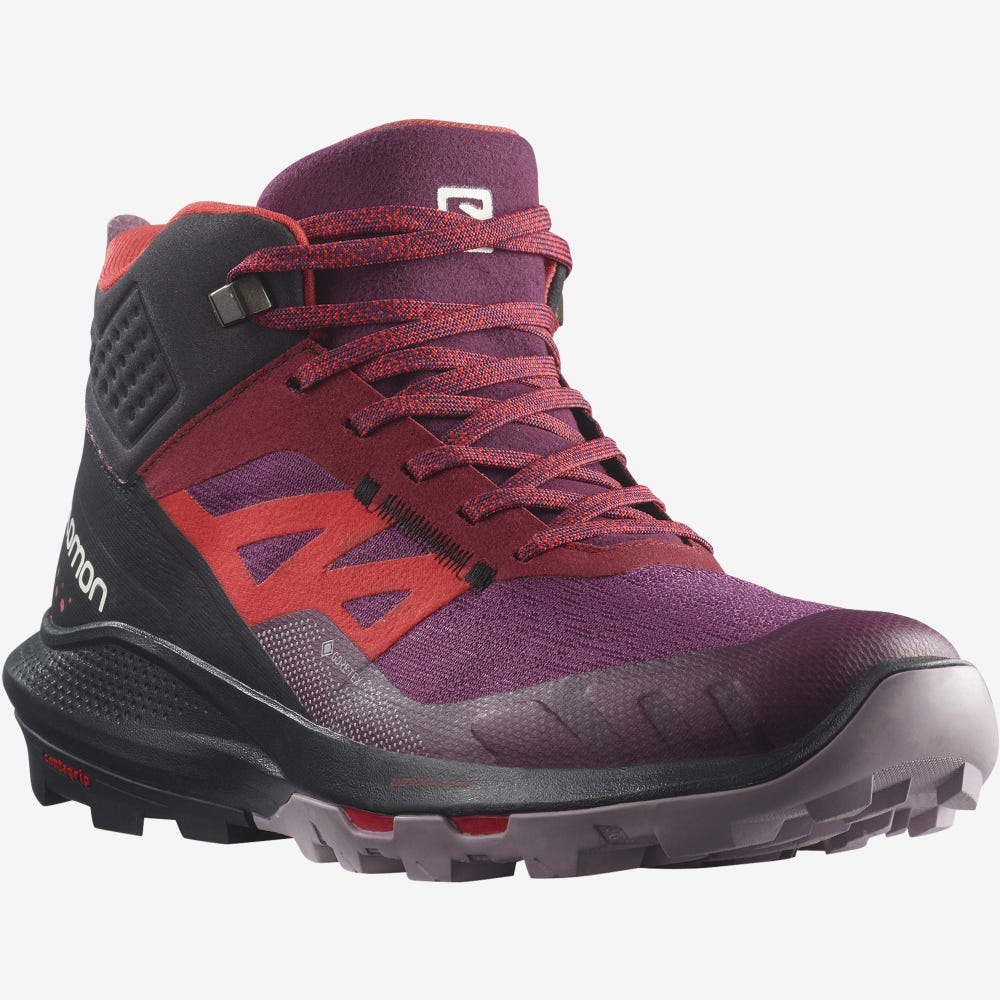 Women's Salomon OUTPULSE MID GORE-TEX Hiking Boots Purple/Light Yellow/Red | VPXS-59183