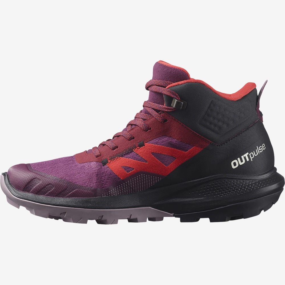 Women's Salomon OUTPULSE MID GORE-TEX Hiking Boots Purple/Light Yellow/Red | VPXS-59183