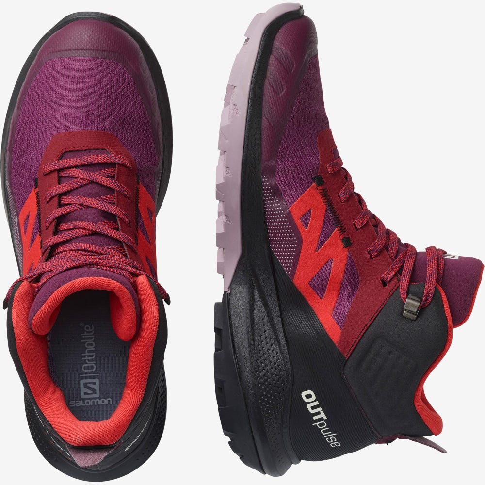 Women's Salomon OUTPULSE MID GORE-TEX Hiking Boots Purple/Light Yellow/Red | VPXS-59183