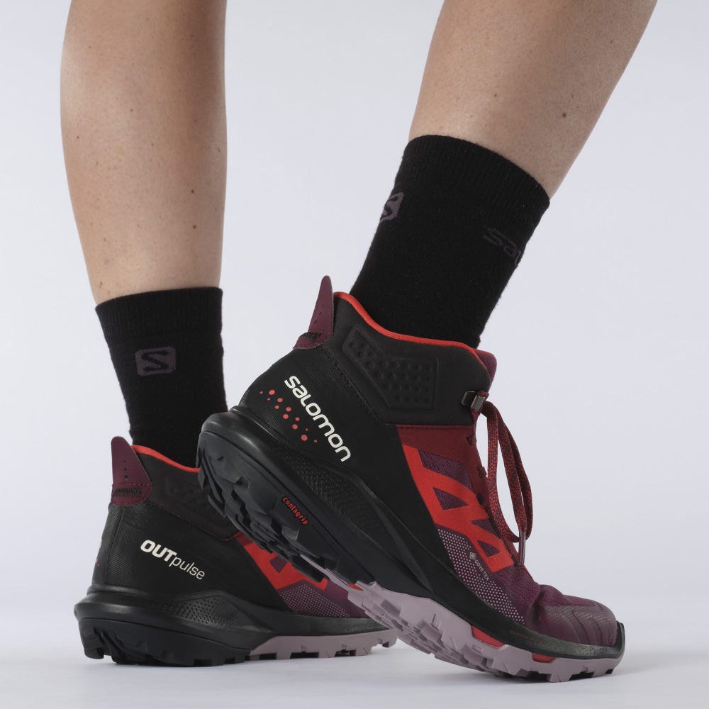 Women's Salomon OUTPULSE MID GORE-TEX Hiking Boots Purple/Light Yellow/Red | VPXS-59183
