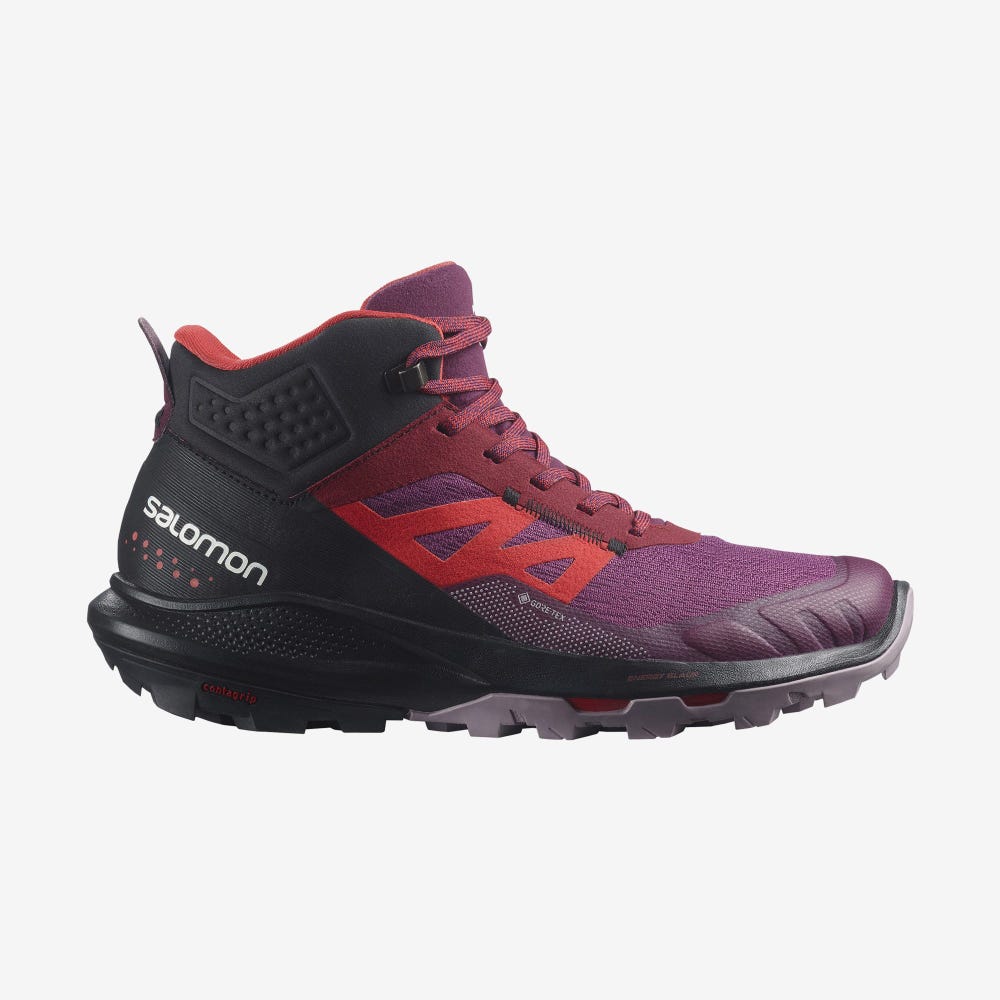 Women\'s Salomon OUTPULSE MID GORE-TEX Hiking Boots Purple/Light Yellow/Red | VPXS-59183