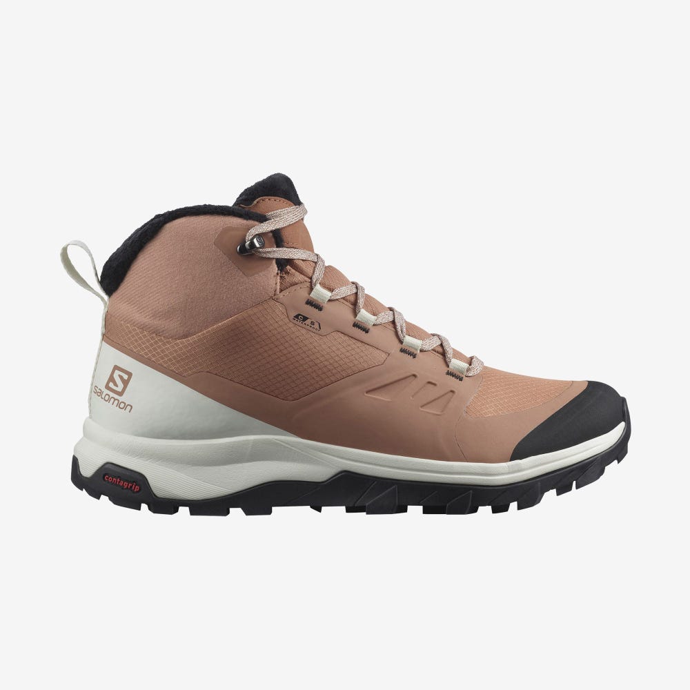 Women\'s Salomon OUTSNAP CLIMASALOMON™ WATERPROOF Winter Boots Beige/Light Yellow/Black | ZUSI-53610
