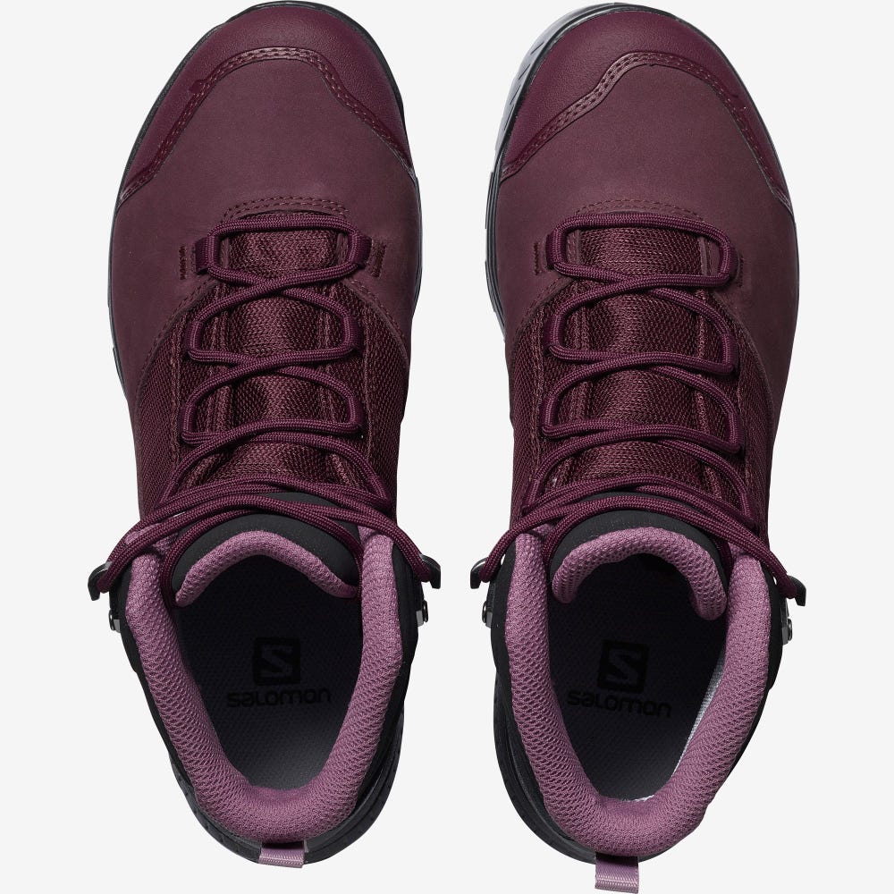 Women's Salomon OUTWARD GORE-TEX Hiking Boots Burgundy/Black | OPLT-98702