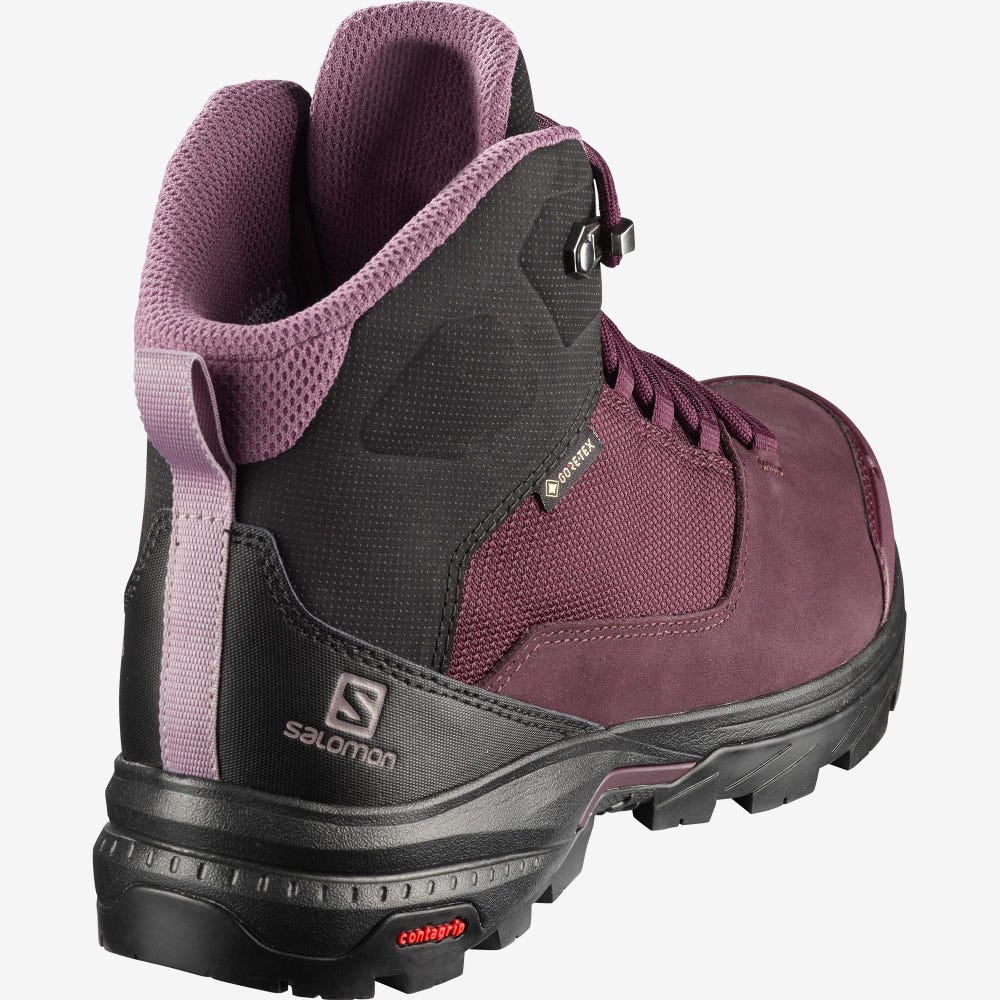 Women's Salomon OUTWARD GORE-TEX Hiking Boots Burgundy/Black | OPLT-98702