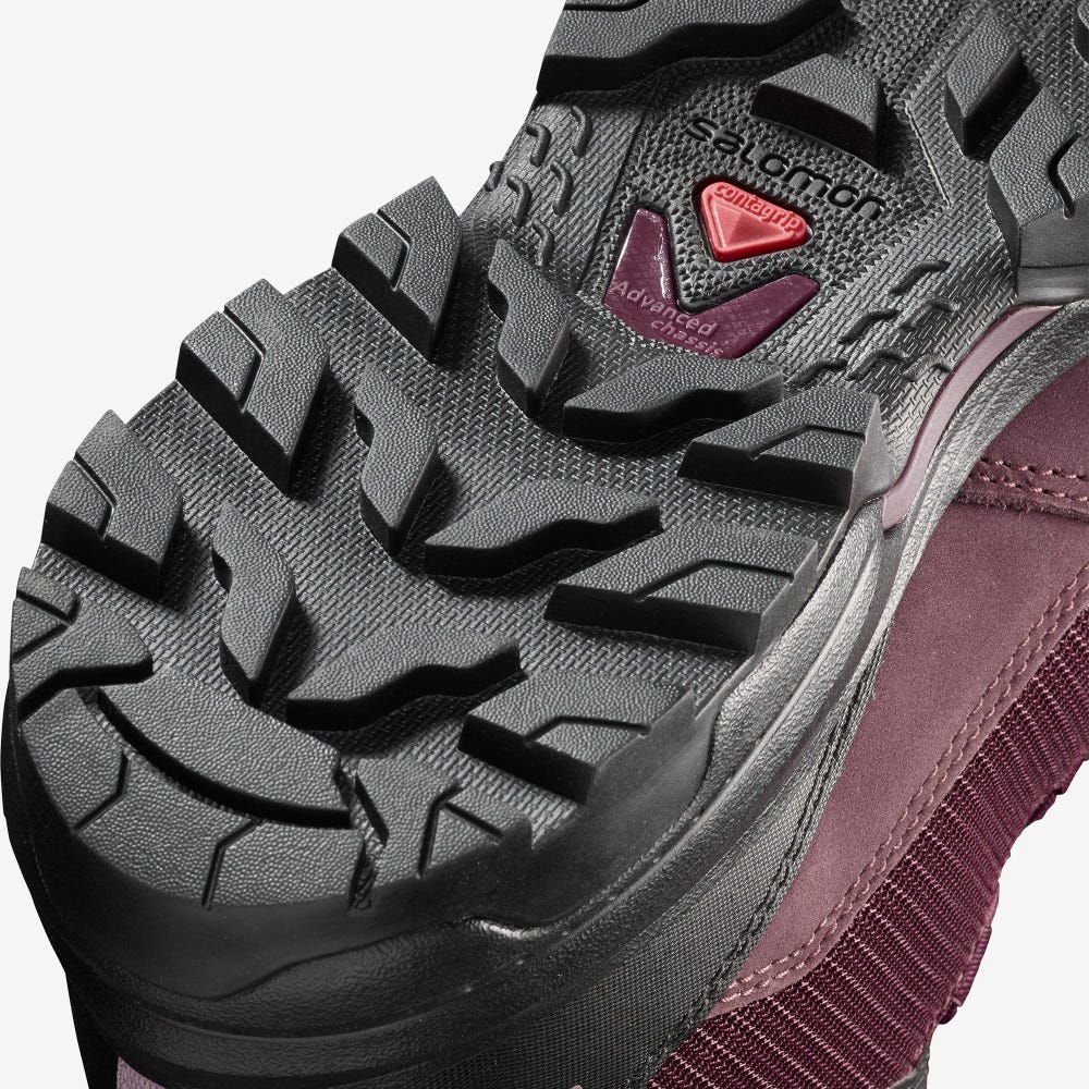 Women's Salomon OUTWARD GORE-TEX Hiking Boots Burgundy/Black | OPLT-98702