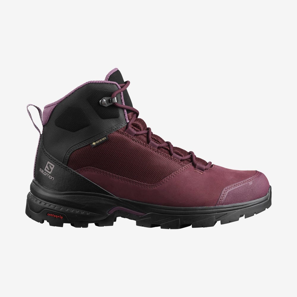 Women\'s Salomon OUTWARD GORE-TEX Hiking Boots Burgundy/Black | OPLT-98702