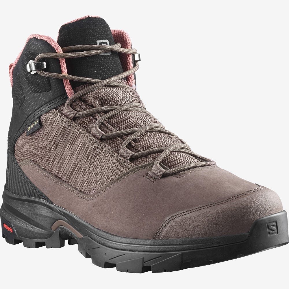 Women's Salomon OUTWARD GORE-TEX Hiking Boots Black/Dark Red | TRJW-67290