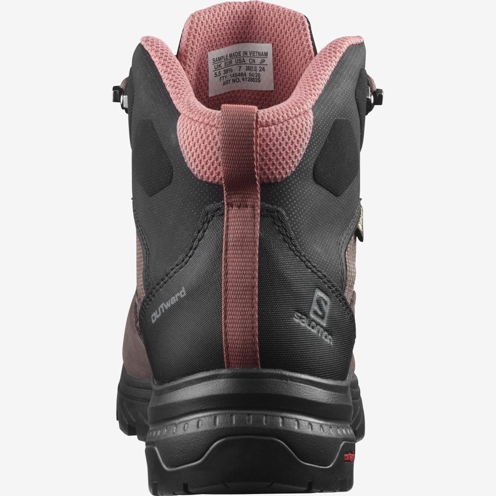 Women's Salomon OUTWARD GORE-TEX Hiking Boots Black/Dark Red | TRJW-67290