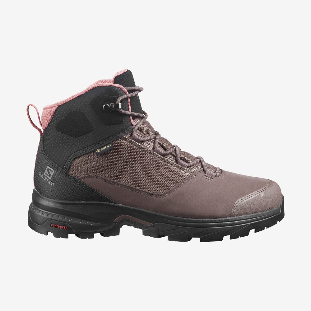 Women\'s Salomon OUTWARD GORE-TEX Hiking Boots Black/Dark Red | TRJW-67290