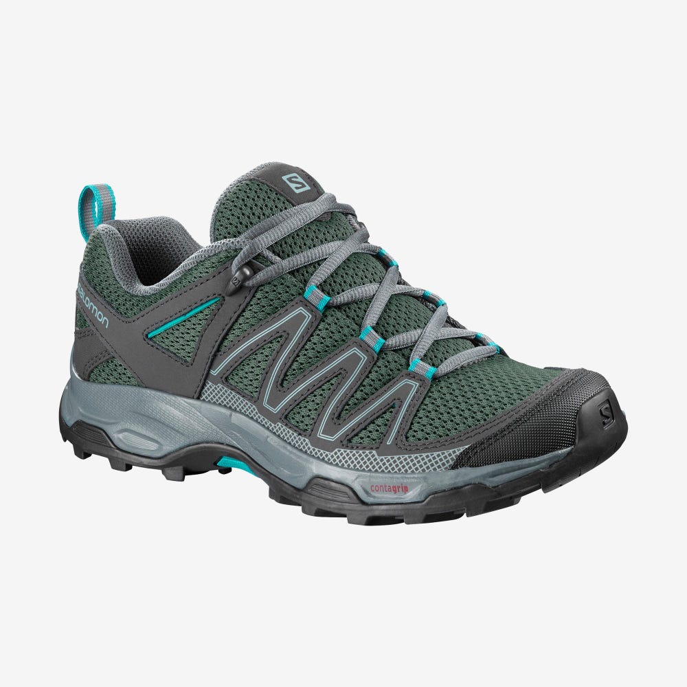 Women\'s Salomon PATHFINDER Hiking Shoes Grey/Green | OETL-45781